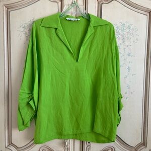 ZARA Lime Green Collared Blouse Shirt